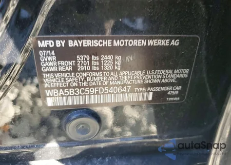 2015 BMW 535 Xi z USA, uszkodzony, nr VIN WBA5B3C59FD540647